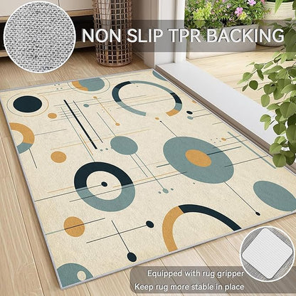 Mid Century Modern Rugs 8x10 - Mid Century Carpet, 3x4 Rug, Abstract Rug & Home Decor, Geometric Circle Area Rug & Room Decor, Washable Non Slip Anti Skid Rugs