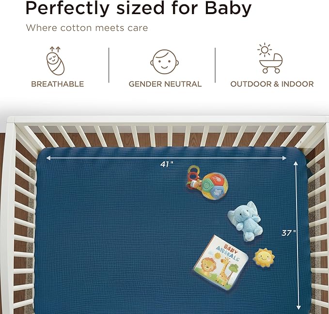 Threadmill Muslin Baby Blanket | 4 Layer Swaddle Blankets for Newborns| Multi Use Muslin Blankets 41 x 37| Ultra-Soft Breathable Baby Wrap for Boys & Girls| Registry Essential| Folkstone Blue