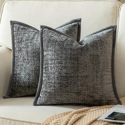 Yaertun Pack of 2 Chenille Textured Decorative Throw Pillow Covers Accent Solid Cushion Cover Soft Cozy Pillow Case with Velvet Back for Couch Sofa Bed Living Room 20x20 Inch Grey