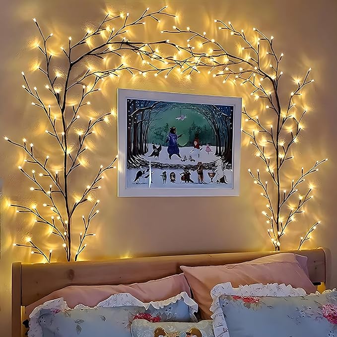 160 LED Plug In Vines Lights Room Decor with Remote, 8 Modes and Timer, Indoor Home Plants Flowers Tree Willow Lights, Artificial Tree for Walls Bedroom Living Room Kitchen Coffee Shop Decor（Black）