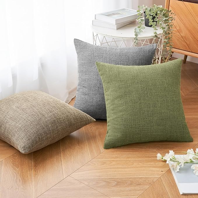 MIULEE Pack of 2 Decorative Linen Burlap Textured Pillow Covers Farmhouse Boho Accent Pillowcases Spring Home Decor for Couch Sofa Bedroom Living Room 20x20 Inch Light Olive Green