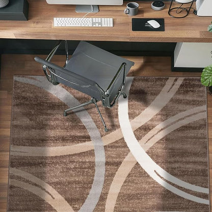 Rugshop Modern Wavy Circles Design Area Rug, Carpet with Jute Backing for Bedroom, Office, or Entryway, Brown, 4' x 6'