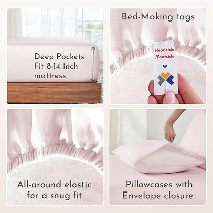 California Design Den Full Size Sheets Set - Natural 100% Cotton Bed Sheets Full Size Bed with Deep Pockets, Soft Sateen Weave, Durable Set (Pink)