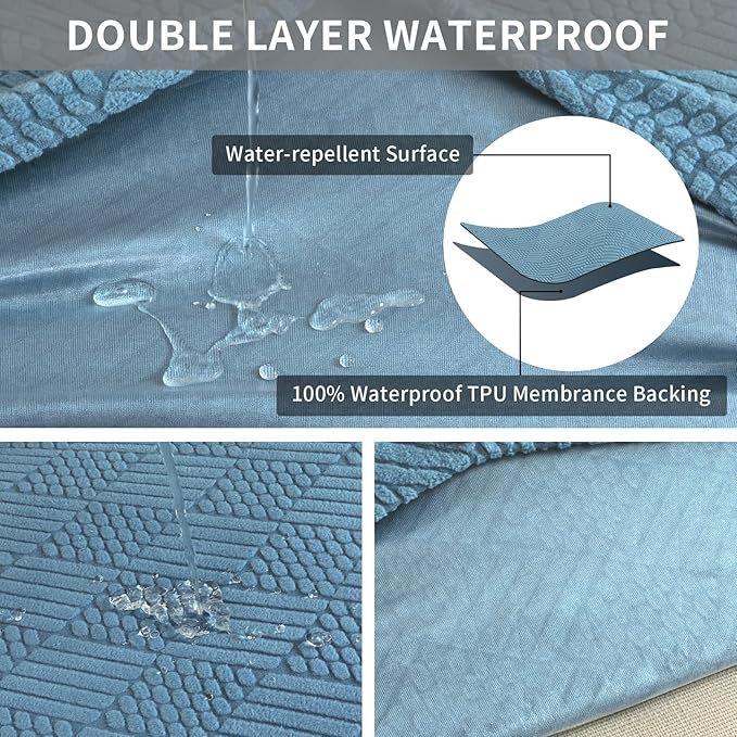 Easy-Going Waterproof Couch Cushion Covers for Couches and Sofas, Stretch Jacquard Sofa Seat Cover Replacement for Dogs, Pets & Kids, Durable Furniture Protector for Sofa Cushions, Lake Blue