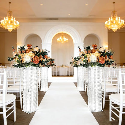 2 Pcs Wedding Centerpieces Table Acrylic Vases with Chandelier Crystal - 31.5in Tall Clear Rectangular Flower Stand Geometric Flower Centerpiece Vase Party Tables Decorations
