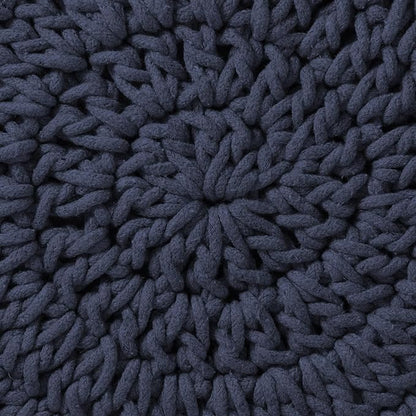 Casafield Pouf Ottoman Footstool, 13" Round x 11" High, Hand-Knitted Cotton Footrest, Non-Skid Wood Legs, Boho Foot Stool for Living Room, Bedroom (Navy Blue)