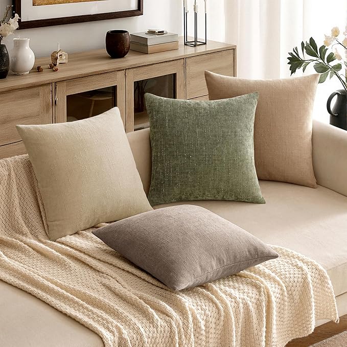 MIULEE Pack of 2 Decorative Throw Pillow Covers Soft Chenille Throw Pillows Solid Textured Cushion Covers for Couch Sofa Bedroom Living Room 22x22 Inch,Light Taupe