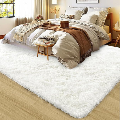 8x10 Large Area Rugs for Living Room, Ultra Fluffy Shag Rug for Bedroom, Modern Plush Soft Carpet for Girls Boys Kids Room Dorm Fuzzy Non Slip Rug for Home Decor Aesthetic, Cream White