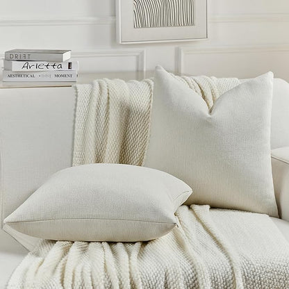 FUTEI Cream Chenille Decorative Throw Pillow Covers 26x26 Inch Set of 2,Soft Cozy Faux Linen Textured Euro Pillow Shams,Farmhouse Home Decor for Couch Living Room