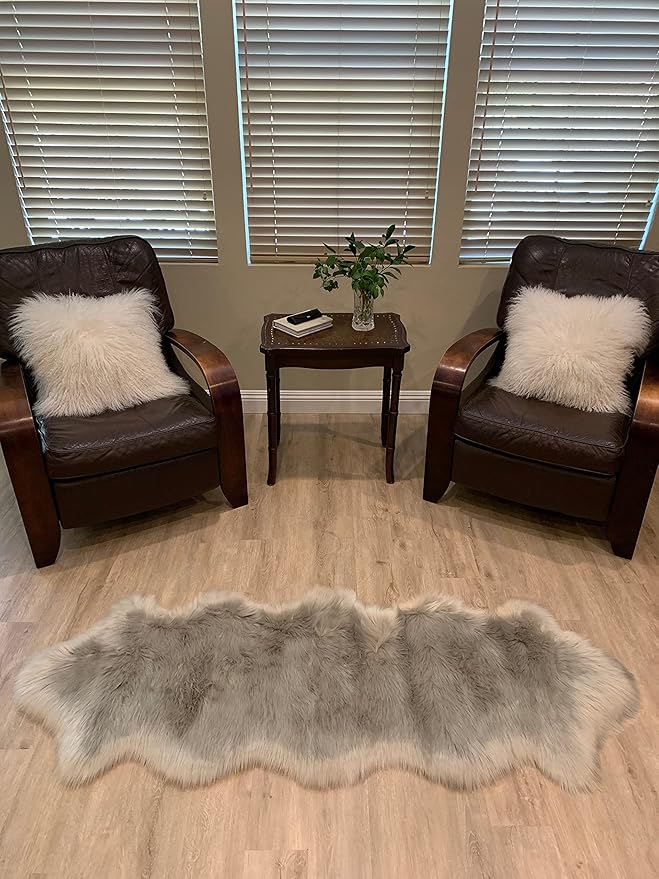 LAMBZY Faux Sheepskin Super Soft Hypoallergenic Silky Shag Rug for Living Room, Kids Room, Sofa (Double 2'x6', Grey)