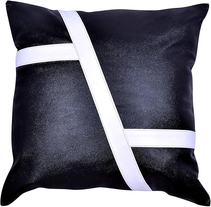 D DOLLY LAMB Lambskin Leather Pillow Cover - Sofa Cushion Case - Decorative Throw Covers for Living Room & Bedroom, 20x20 Inches - Blue Pack of 1