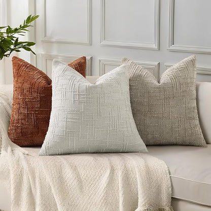decorUhome Spring Light Grey Chenille Throw Pillow Covers 16x16 Set of 2 Textured Slubby Couch Pillow Covers Farmhouse Accent Modern Neutral Decorative Pillow Cases for Bed Sofa Living Room