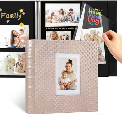 RECUTMS Photo Album Self Adhesive Multiple Photo Sizes 4x6 5x7 8x10 DIY Scrapbook Photo Album 30 Pages Button Grain Leather Picture Album Baby Family Wedding Anniversary Photos Book (Pink)