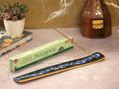 Bless-International Traditional-Handmade-Burner Wooden-Incense-Stick-Holder Ash-Catcher-Stand for-Aromatherapy-Meditation-Yoga (Meditation Time) 10 Inches, Pack of 1