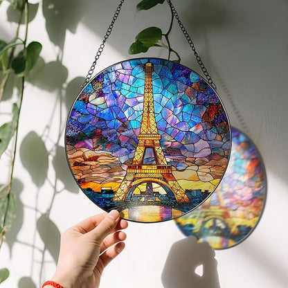 Eiffel Tower Sun Catcher, 8 Inch Stained Glass Suncatcher, Stained Glass Window Hanging, Eiffel Tower Indoor Decor, Idea Gift, Gift Exchange