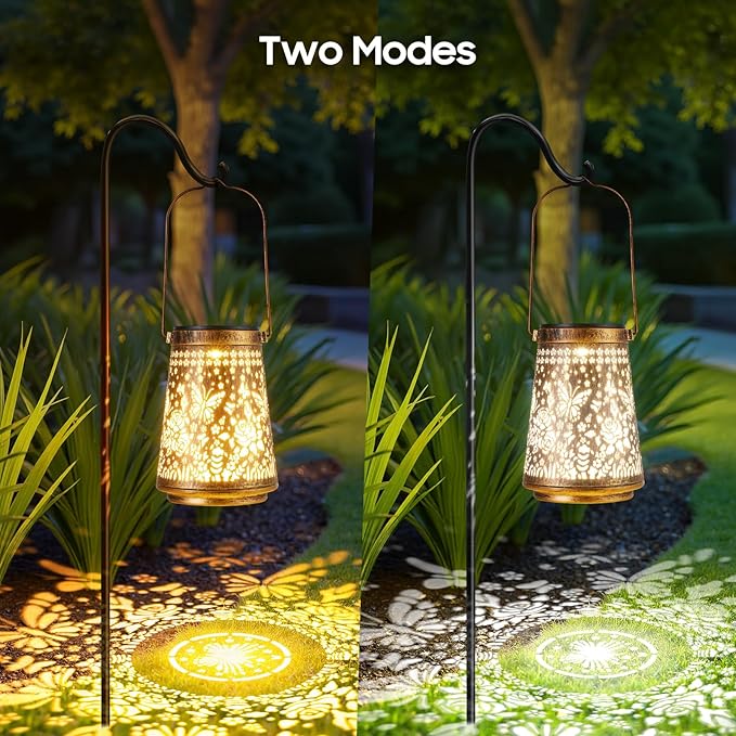 4 Pack Solar Lanterns Outdoor Waterproof Birthday Gifts for Women Mom Grandma, Hollowed-Out Metal Butterfly Hanging Solar Lantern Lights Outdoor Decor, 2 Modes Lights Decor for Yard, Patio