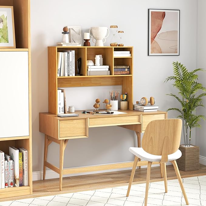 Desktop Bookshelf, 2-Tier Display Organizer Shelf Rack, Dorm Desk Hutch, Desk Shelf for Top of Desk, Multipurpose Wood Counter Top Bookcase for Office Home