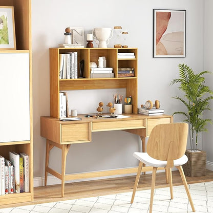 Desktop Bookshelf, 2-Tier Display Organizer Shelf Rack, Dorm Desk Hutch, Desk Shelf for Top of Desk, Multipurpose Wood Counter Top Bookcase for Office Home