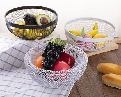 IBWell Metal Wire Woven Fruit Storage Bowl Basket for Kitchen, Large Black Mesh Fruit Stand, for Apple, Pineapple, Banana, Orange, Lemon, Pear, Strawberry, Watermelon (White, Small)