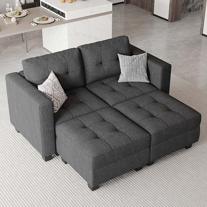 Belffin Modular Sectional Sofa with Storage Ottoman Modern Fabric L Shaped Couch with Chaise for Small Spaces Dark Grey