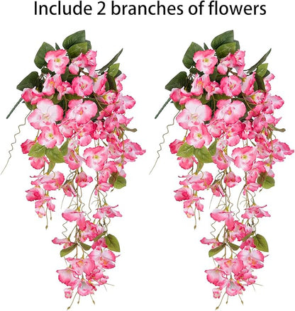 Fake Hibiscus Artificial Hanging Flowers Plants for Outdoors Spring Decoration, 2pcs Silk Hibiscus Vines Realistic UV Resistant Pink Faux Flowers for Outside Planter Porch Patio Yard Wedding Party Urn