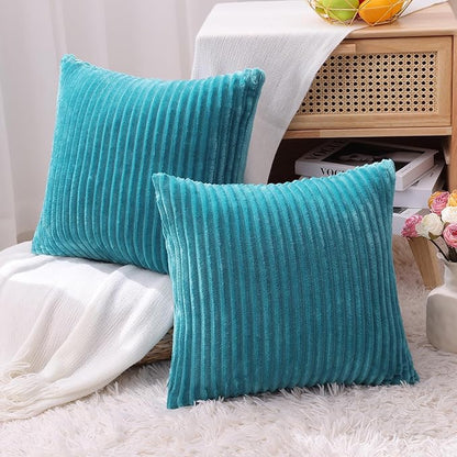 Simmore Decorative Spring Throw Pillow Covers 18x18 Set of 2, Soft Natural Plush Flannel Double-Sided Fluffy Couch Pillow Covers for Sofa Living Room, Teal