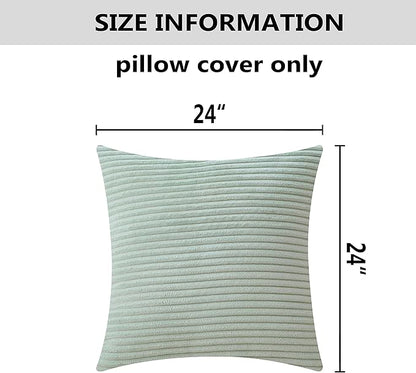 Home Brilliant Green Throw Pillow Cover 24x24 Set of 2 Euro Shams Super Soft Striped Velvet Large Cushion Cover for Living Room Sage Green Spring Decor, 24 x 24 inch, Mint