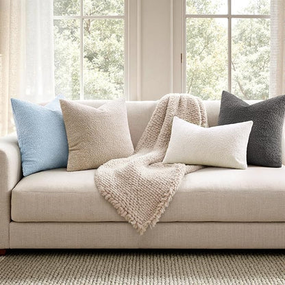 Woaboy Pack of 2 18x18 Inch Decorative Boucle Throw Pillow Covers Textured Square Pillowcaes Accent Solid Cozy Soft Cushion Covers Home Decor for Sofa Couch Living Room Home Decor,Coastal Light Blue