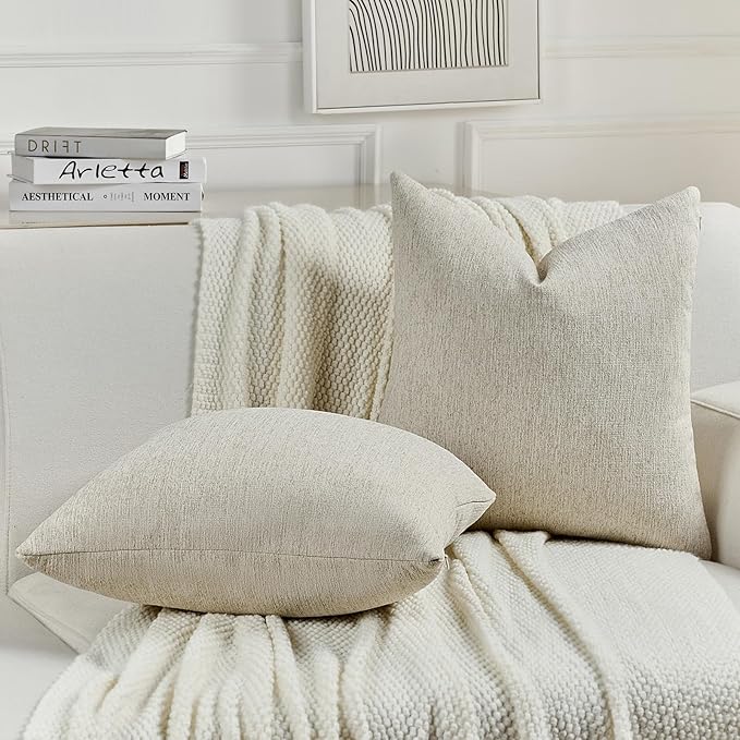FUTEI Natural Linen Chenille Decorative Throw Pillow Covers 20x20 Inch Set of 2,Soft Cozy Faux Linen Textured Cushion Case,Farmhouse Home Decor for Couch Living Room