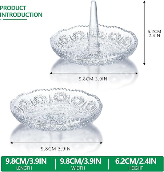 Set of 2 Crystal Ring Holder Dish for Women Clear Glass Jewelry Dish Tray for Rings Earrings Necklace Organizer Elegant Engagement, Anniversary, Christmas Gifts