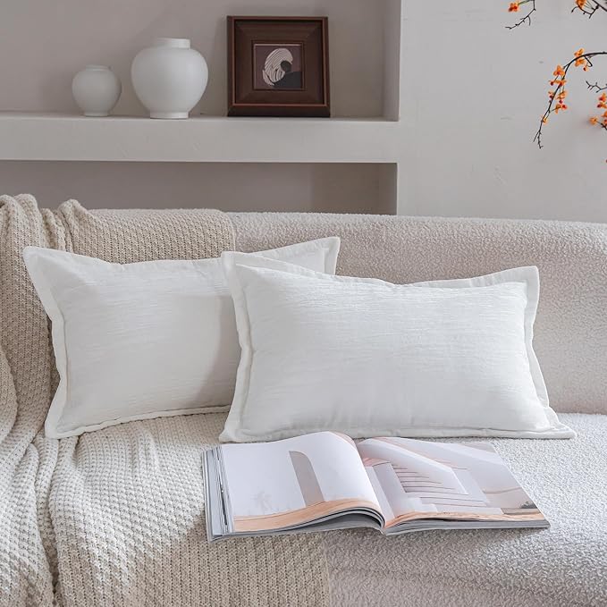 Neelvin Set of 2 Velvet Decorative Throw Pillow Covers 12x20 Inch White Modern Luxury Cushion Covers Textured Pillow Cases for Living Room Home Decor Couch Sofa