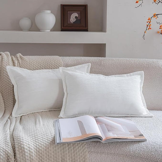 Neelvin Set of 2 Velvet Decorative Throw Pillow Covers 12x20 Inch White Modern Luxury Cushion Covers Textured Pillow Cases for Living Room Home Decor Couch Sofa