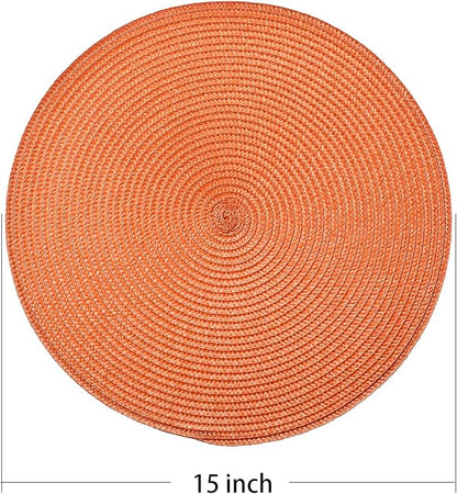 AHHFSMEI Round Braided Placemats 15 Inch Round Table Mats for Dining Tables Natural Woven Heat Resistant Place mats Set of 6 (Orange)