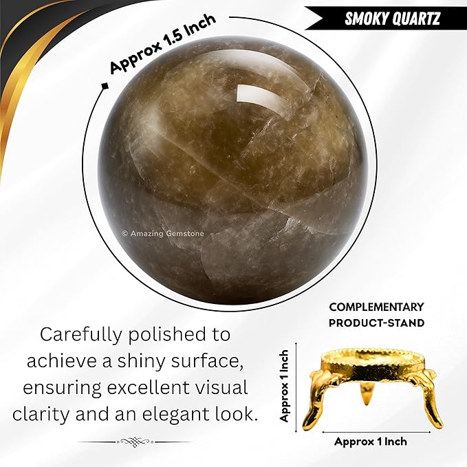 Amazing Gemstone Smoky Quartz Crystal Ball with Stand - 1.5 Inches Crystal Sphere Meditation Balls for Witchcraft and Decorative Balls