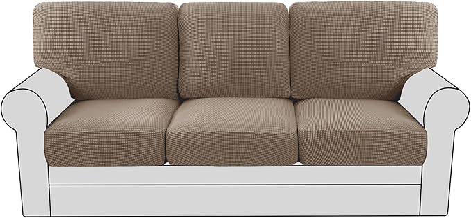 H.VERSAILTEX Multi-Pieces Sofa Covers for Three Cushion Couch Sofa High Stretch Seat Cover Jacquard Textured Twill Fabric(3 Seat Cover Plus 3 Back Cushion Covers, Macchiato)