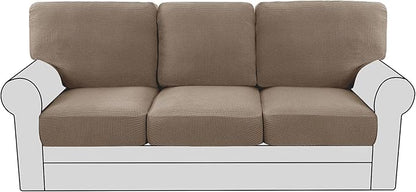 H.VERSAILTEX Multi-Pieces Sofa Covers for Three Cushion Couch Sofa High Stretch Seat Cover Jacquard Textured Twill Fabric(3 Seat Cover Plus 3 Back Cushion Covers, Macchiato)