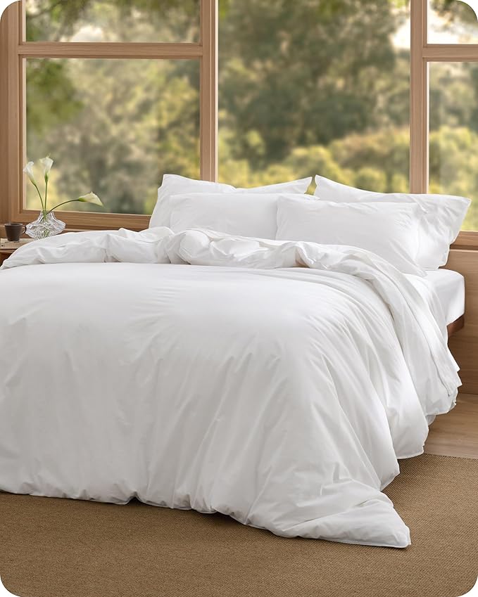 Bedsure Cotton Duvet Cover King - Luxury Slub Weave 100% Cotton Duvet Cover with a Linen Like Textured, Easy Change Durable Bedding, Bright White, 104" x 90"