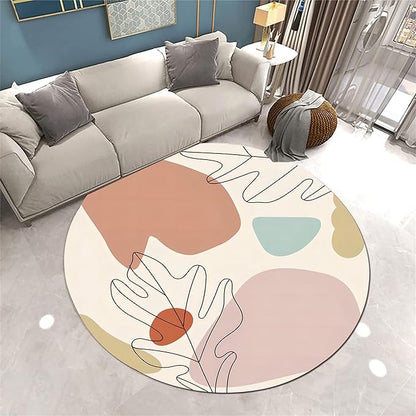 Round Area Rug, 7ft, Soft Modern Abstract Round Rug, Non-Slip Machine Washable Round Bathroom Mat, Mid-Century Simple Rug, Suitable for Living Room Bedroom Bedside Bathroom Entrance Mat