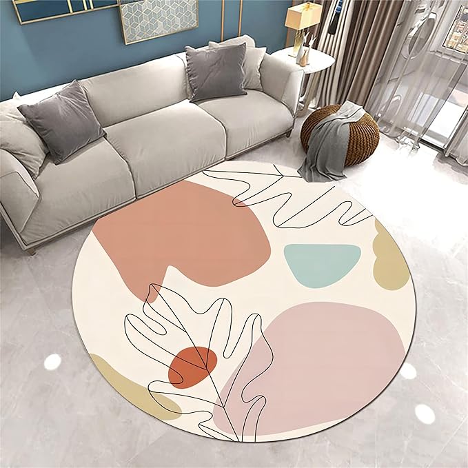 Round Area Rug, 3ft, Soft Modern Abstract Round Rug, Non-Slip Machine Washable Round Bathroom Mat, Mid-Century Simple Rug, Suitable for Living Room Bedroom Bedside Bathroom Entrance Mat