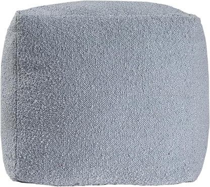 L. R. Resources, Inc. LR Home Handmade Contemporary Solid Boucle Square Indoor Medium Pouf Ottoman, Blue | Foot Rest for Bedroom, Living Room & Dorm Decor | 18 x 18 x 18 Filled Pouf for Seating
