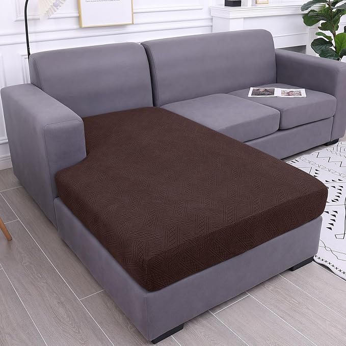 hyha Couch Cushion Covers, Stretch Sofa Seat Cushion Slipcover, Sectional Couch Covers L Shape with Elastic Bottom for Sectional Sofa(Chaise, Chocolate)