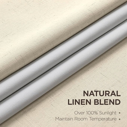 Joydeco 100% Blackout Pleated Curtains, Linen Window Curtains 2 Panel Sets 108 inches Long, Thermal Insulated Darkening Drapes for Bedroom(Bleached Sand,40'' Wx108'' L)