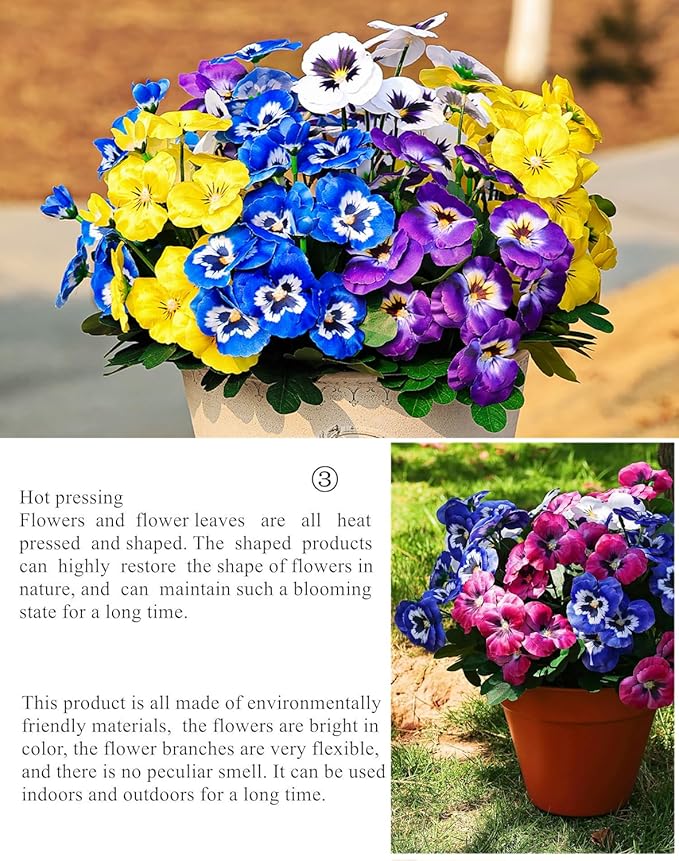 QIANYUN Fake Flowers-12in Pansy Small Wild Flower Daisy 6 Bundles Faux Plastic Purple Flowers for Home Wedding Kitchen Garden Table Centerpieces Indoor Outdoor Decor (Red White Blue)