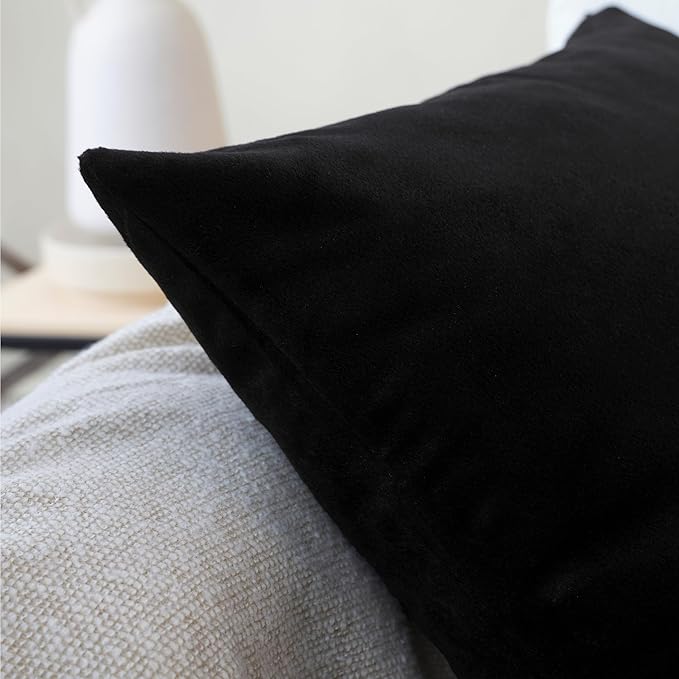 Encasa XO Velvet Throw Pillow Covers 24x24 in (60x60 cm) - Black - Set of 2 No Inserts, Only Pack of 2 Cases | Soft Square Decorative Euro Shams Cushion Cover for Couch, Sofa