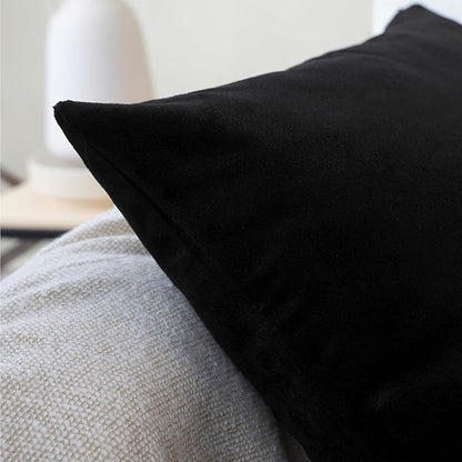 Encasa XO Velvet Throw Pillow Covers 24x24 in (60x60 cm) - Black - Set of 2 No Inserts, Only Pack of 2 Cases | Soft Square Decorative Euro Shams Cushion Cover for Couch, Sofa