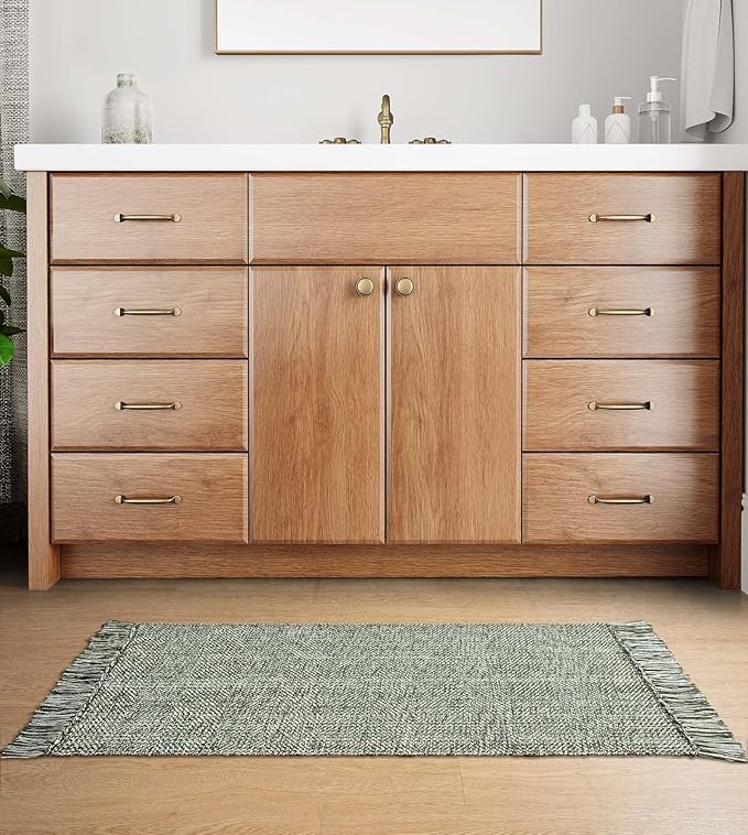 Collive Hallway Runner Rug, 2' x 5' Soft Washable Kitchen Runner Rug, Olive Green/Cream Contemporary Modern Laundry Room Rugs Indoor Hand-Woven Cotton Carpet for Bedroom Entryway Front Door Farmhouse