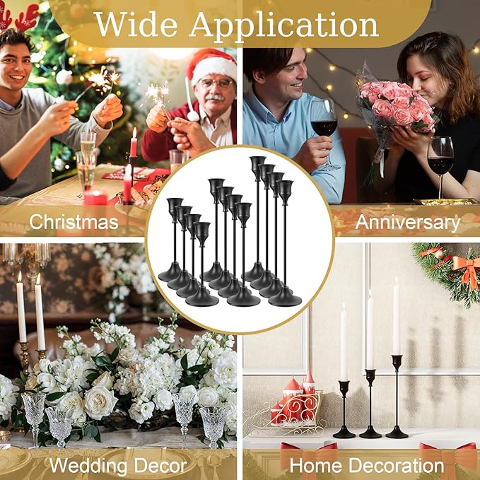 Taper Candle Holders Bulk, Set of 24 Black Vintage Candle Sticks Holder Decor Home Decor Centerpieces for Table Festive Wedding Decorations
