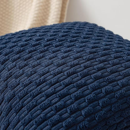 Kevin Textile 14x22 Inch Pillow Cover 1 Pack Boho Decorative Soft Striped Corduroy Lumbar Farmhouse Color Accent Rectangle Cushion Case for Living Room Couch Sofa Bed, Navy Blue
