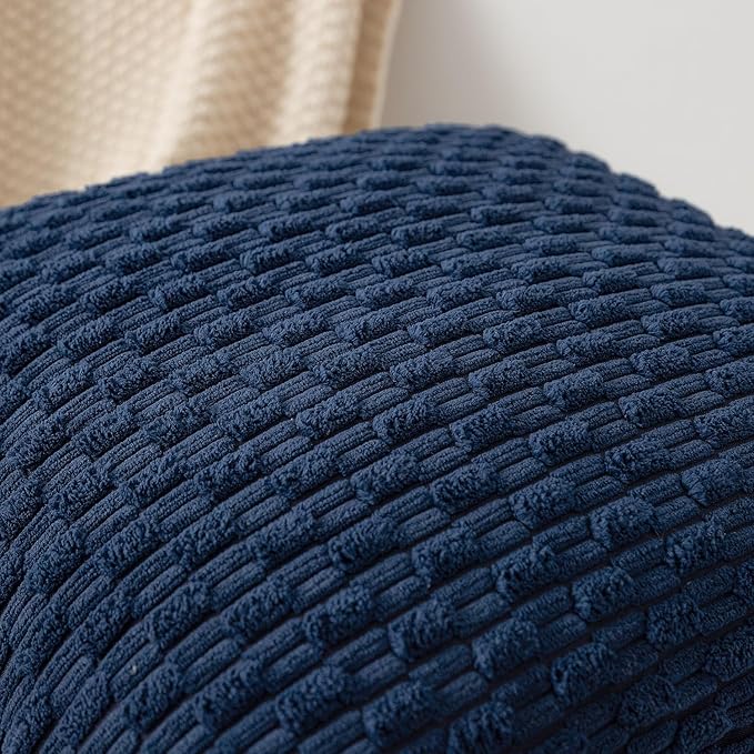 Kevin Textile Pack of 2 Corduroy Decorative Throw Pillow Covers 22x22 Inch Soft Boho Striped Pillow Covers Modern Farmhouse Home Decor for Spring Sofa Living Room Couch Bed Navy Blue