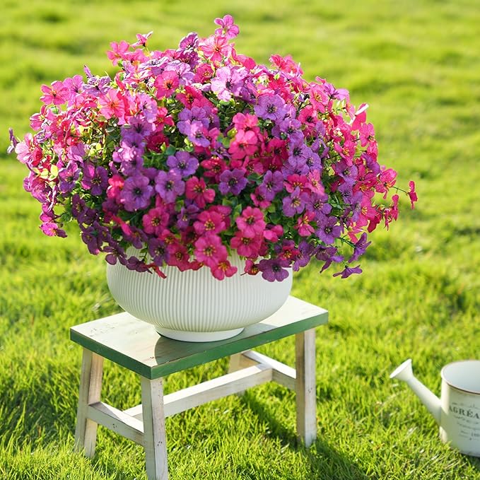 Artificial Flowers for Outdoor Indoor Realistic Faux Flower Spring Summer Garden Home Decoration, Hanging Daisy Flower with Eucalyptus Leaves Fake Plants Greenery Balcony Porch Patio Front Door Decor